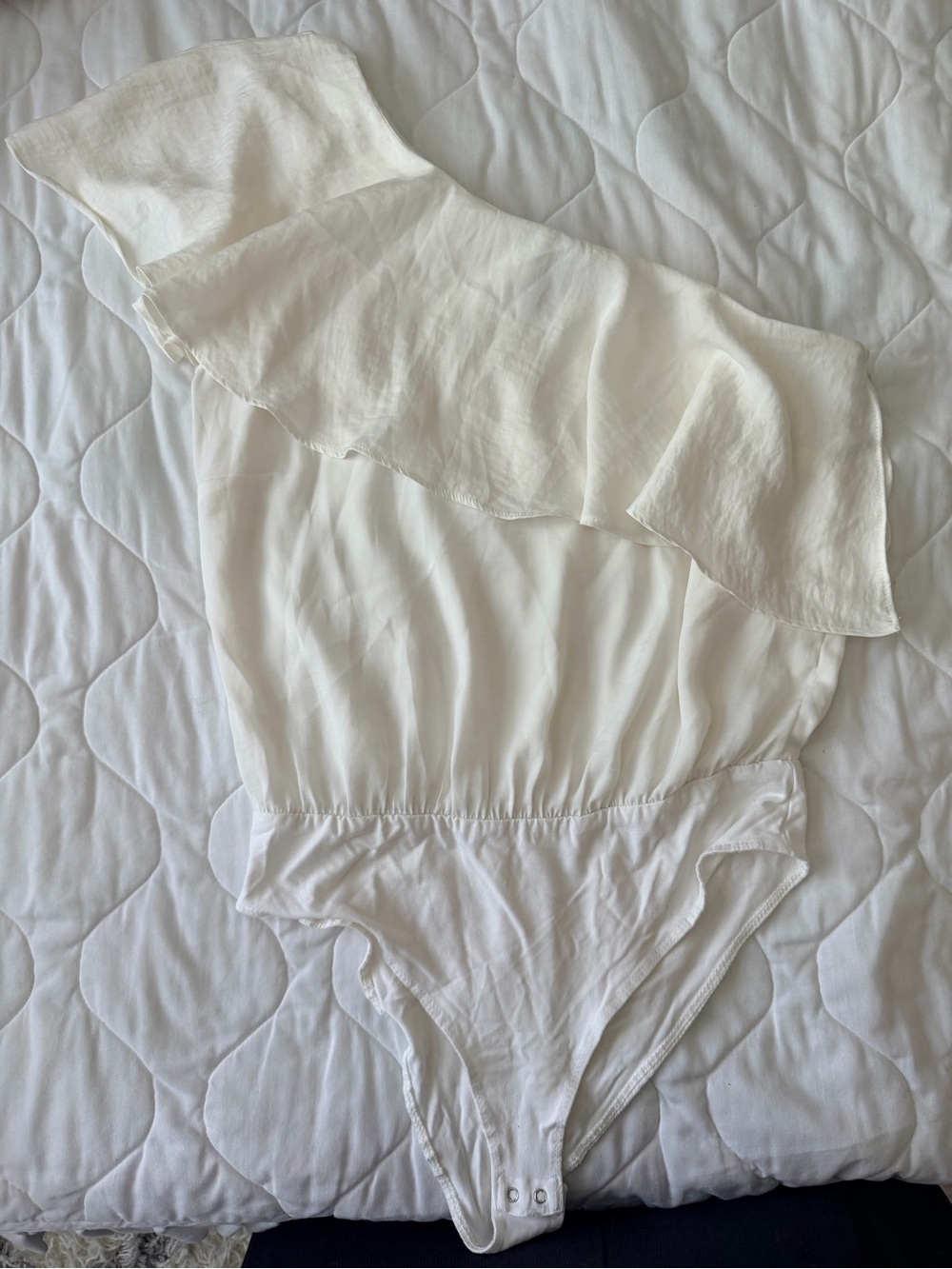 One-Shoulder White Ruffle Bodysuit